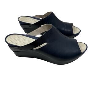 Tsubo Ovid Navy Blue Wedge Slip On Peep Toe Comfort Sandal sz 9